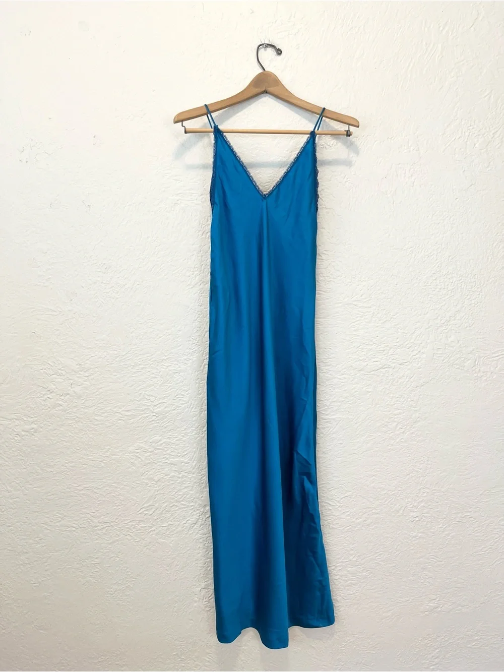 Vintage Slip Dress Chemise Blue Satin Lace Trim size Small S Romantic Fairy - Picture 9 of 13